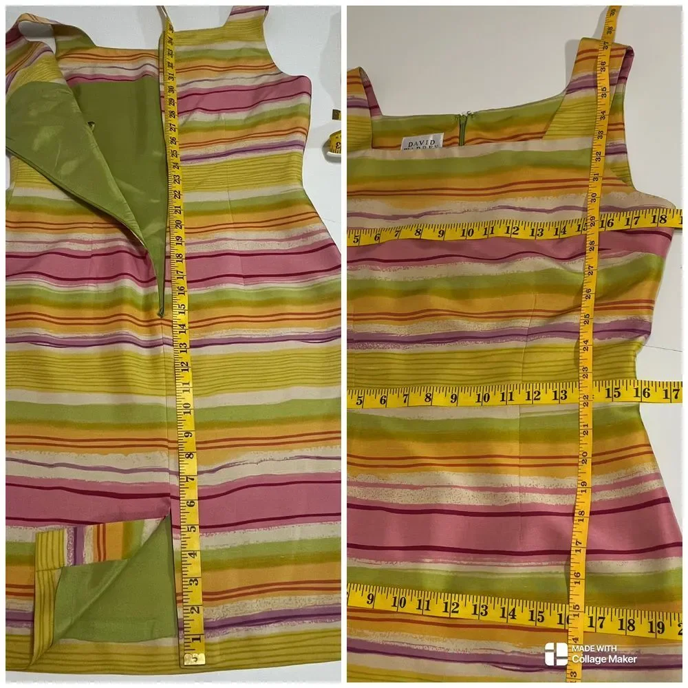 David Warren New York Vintage Silk Striped‎ Sheath Dress Sleeveless Pink Multi 8 - Picture 6 of 15